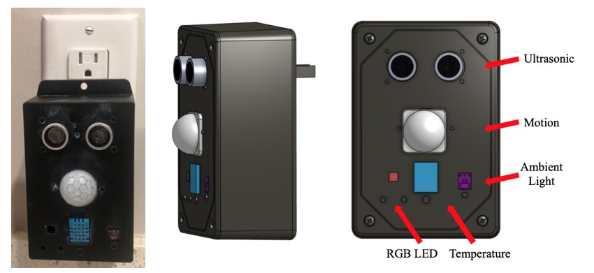 Sensor Station connected to Outlet (Left), CAD Model of Sensor Station (Right) Sensor Station connected to Outlet (Left), CAD Model of Sensor Station (Right)