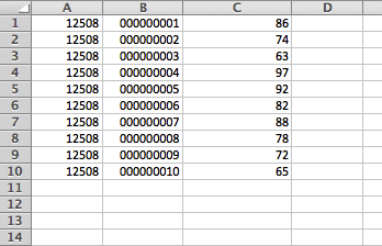 Final spreadsheet consisting of class number, student number, and the final grade