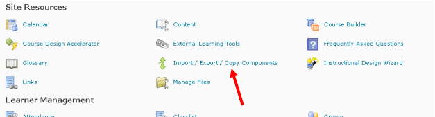 Selecting Import/Export/Copy Components.