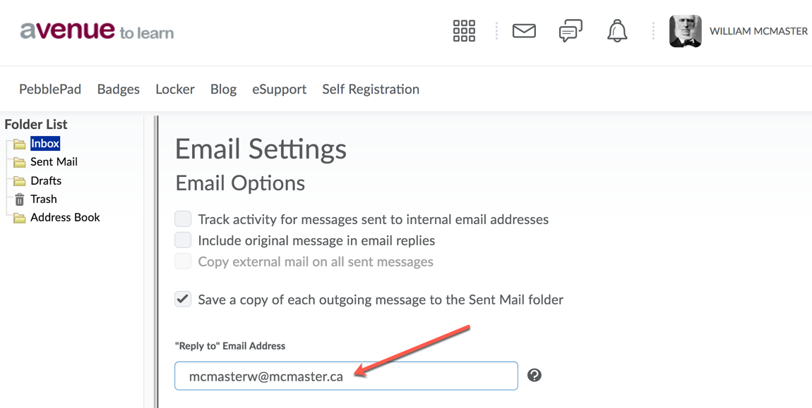 Entering email adress in 'Reply to' Email Address box